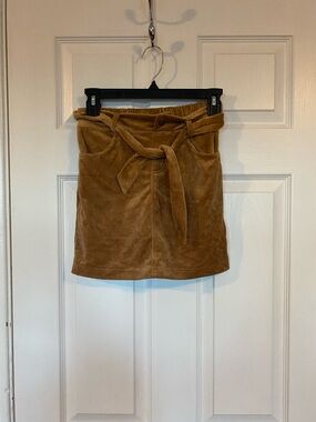 Paisley Lane Tan Corduroy Mini Skirt Paperbag Waist Tie Size 10